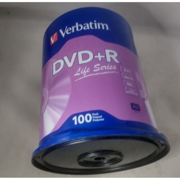 “NEW” Sealed Verbatim DVD+R 100 Pack 4.7GB 16X Speed 120 mins. (Verbatim #96575) - Picture 4 of 8